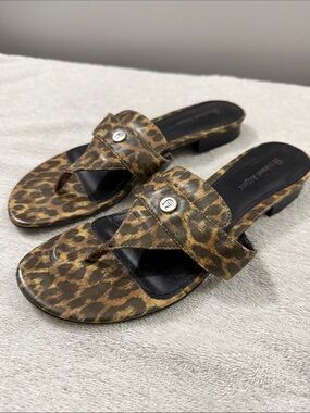 Etienne Aigner Leopard Print Thong Sandals - Black & Brown 7.5 Flip Flop Shoes